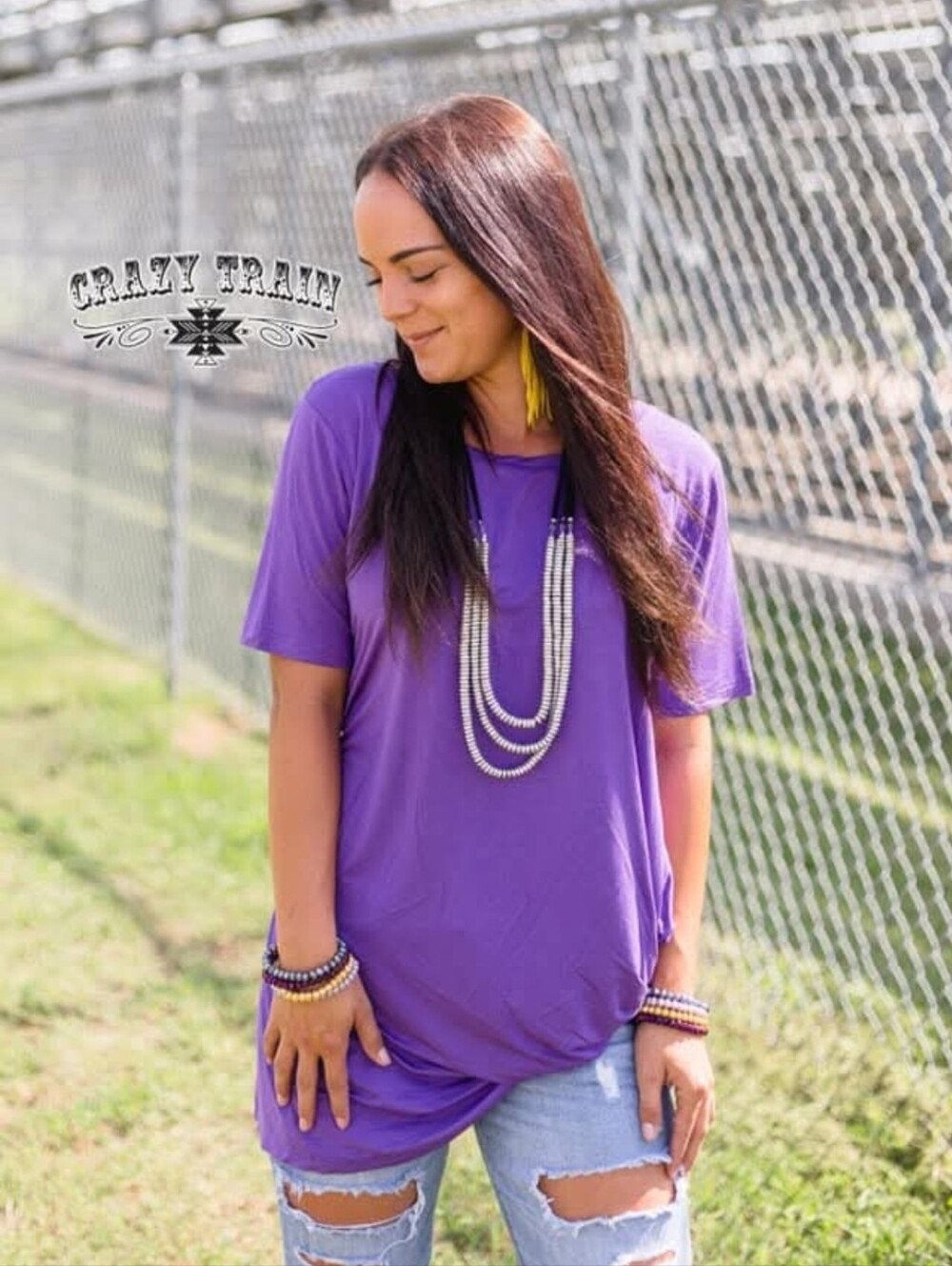 Crazy Train Purple Short Sleeve Knot Tee